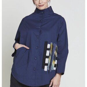 NWT MSquare by Neetu Malik Roll Neck Top Blue Embroidered Size 2